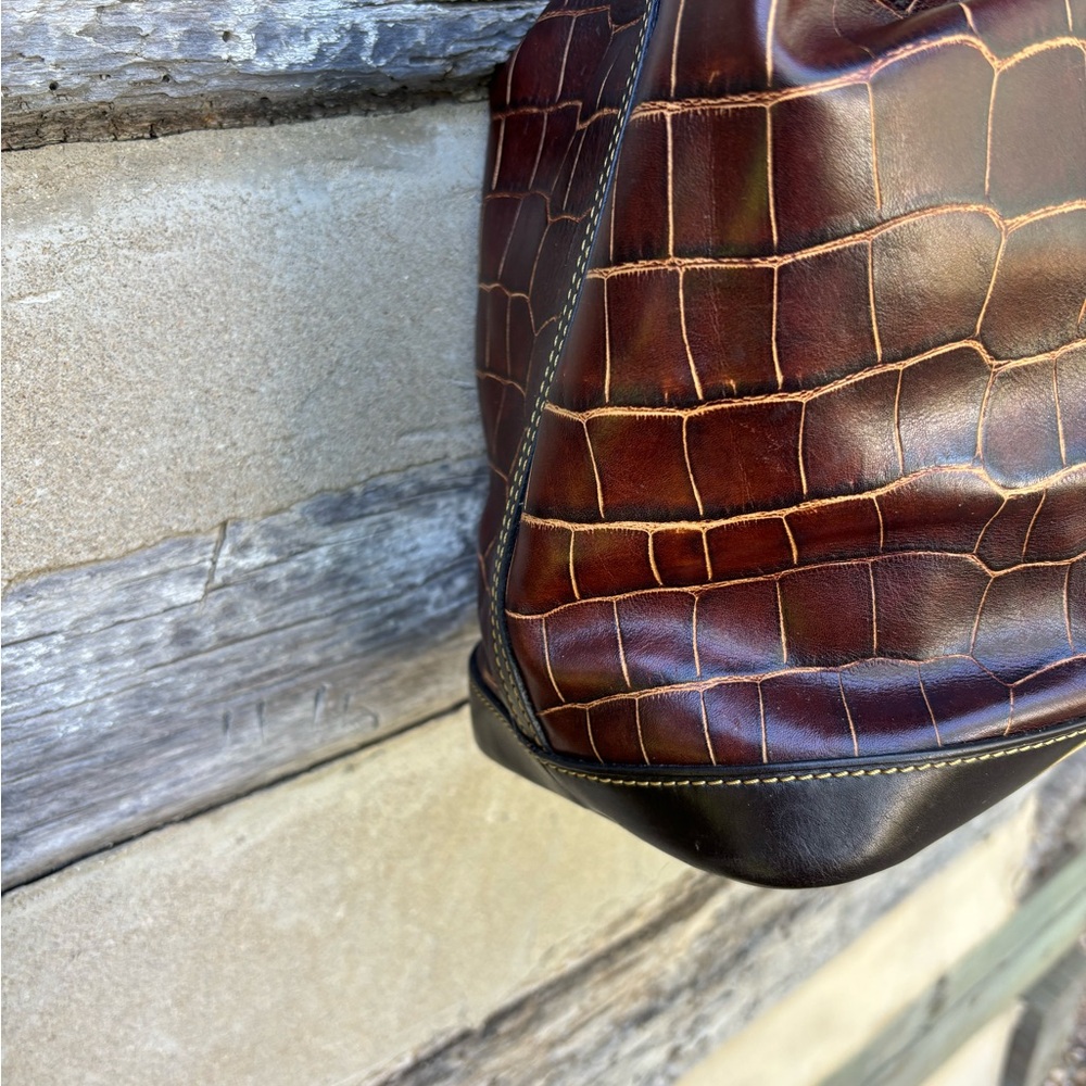 Dooney & Bourke Croc-Patterned Leather Shoulder Bag with Gold Toned Hardware - Picture 8 of 15